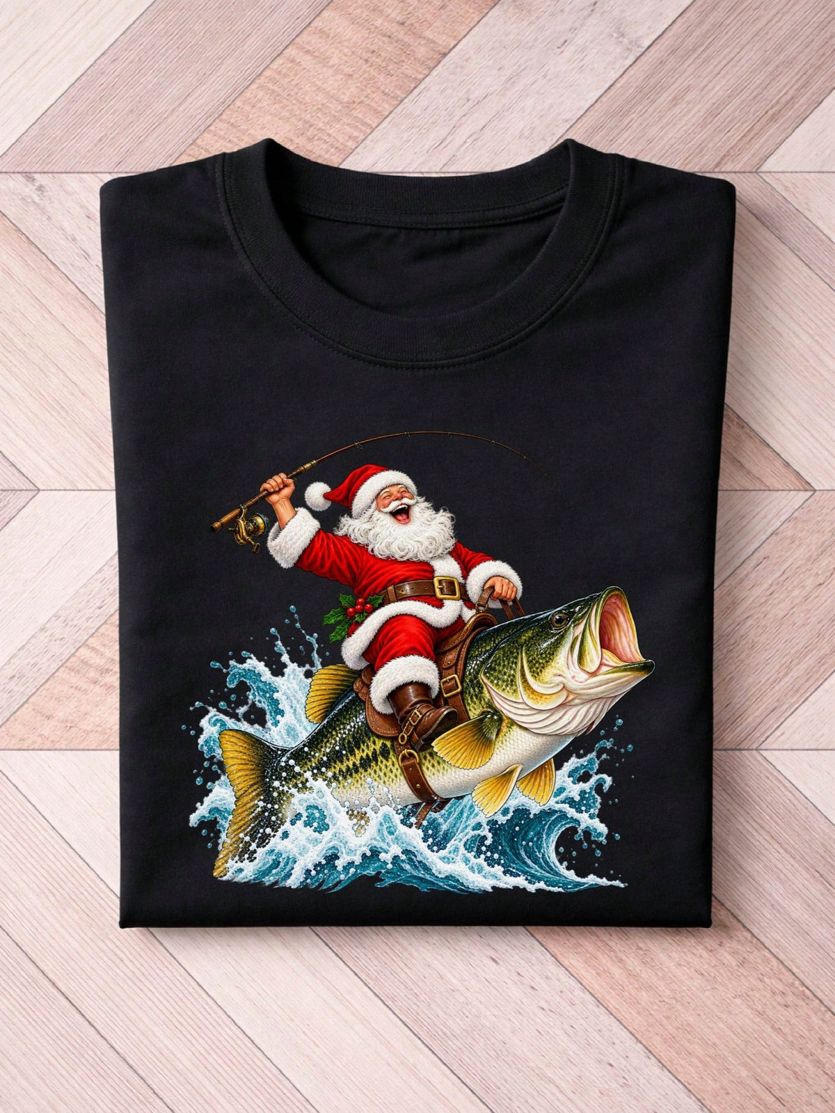Fishing Santa Christmas T-Shirt