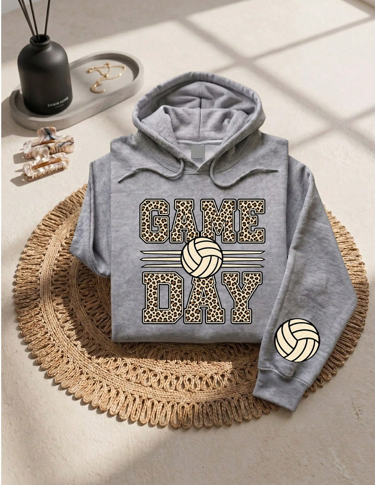 Volleyball Game Day Print On Sleeve Hoodie