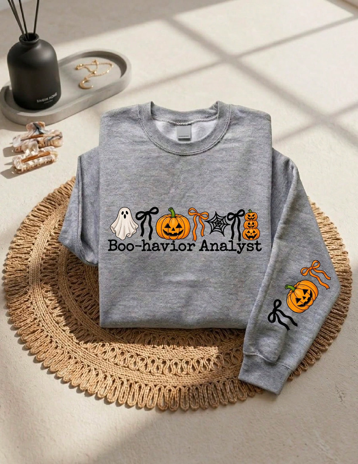 Boo-Havior Analyst Print On A Sleeve Sweatshirt