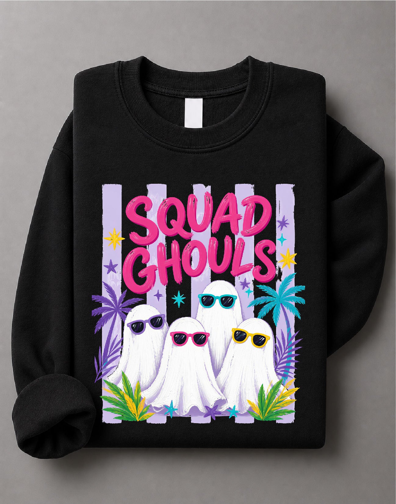 Summer Squad Ghouls Sweatshirt– Summerween Ghost Graphic Sweater, Spooky Summer DTF– DTF-11