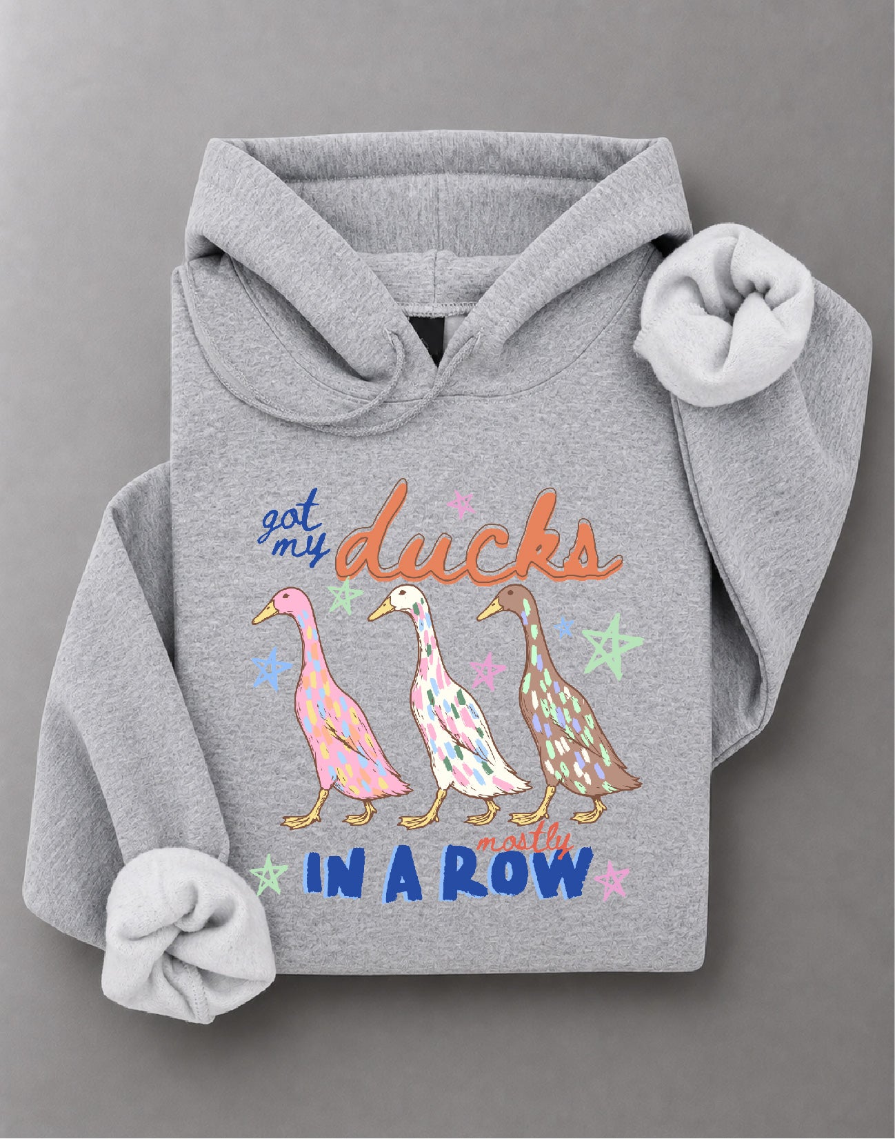 Got My Ducks Mostly in a Row Hoodie– Funny Duck Graphic Hoodie, Cute Farm Animal Hooded Sweater, Country Humor Hoodie– DTF-14
