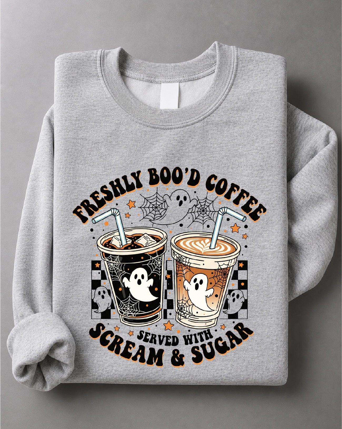 Freshly Boo'd Coffee Sweatshirt – Funny Halloween Coffee Graphic, Spooky Seasonal Apparel – DTF-34