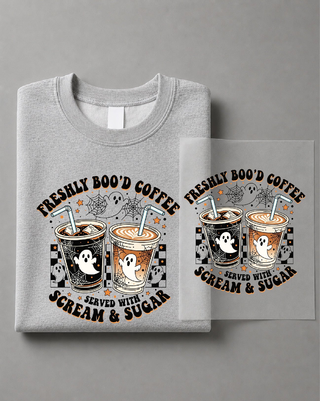 Freshly Boo'd Coffee Sweatshirt – Funny Halloween Coffee Graphic, Spooky Seasonal Apparel – DTF-34