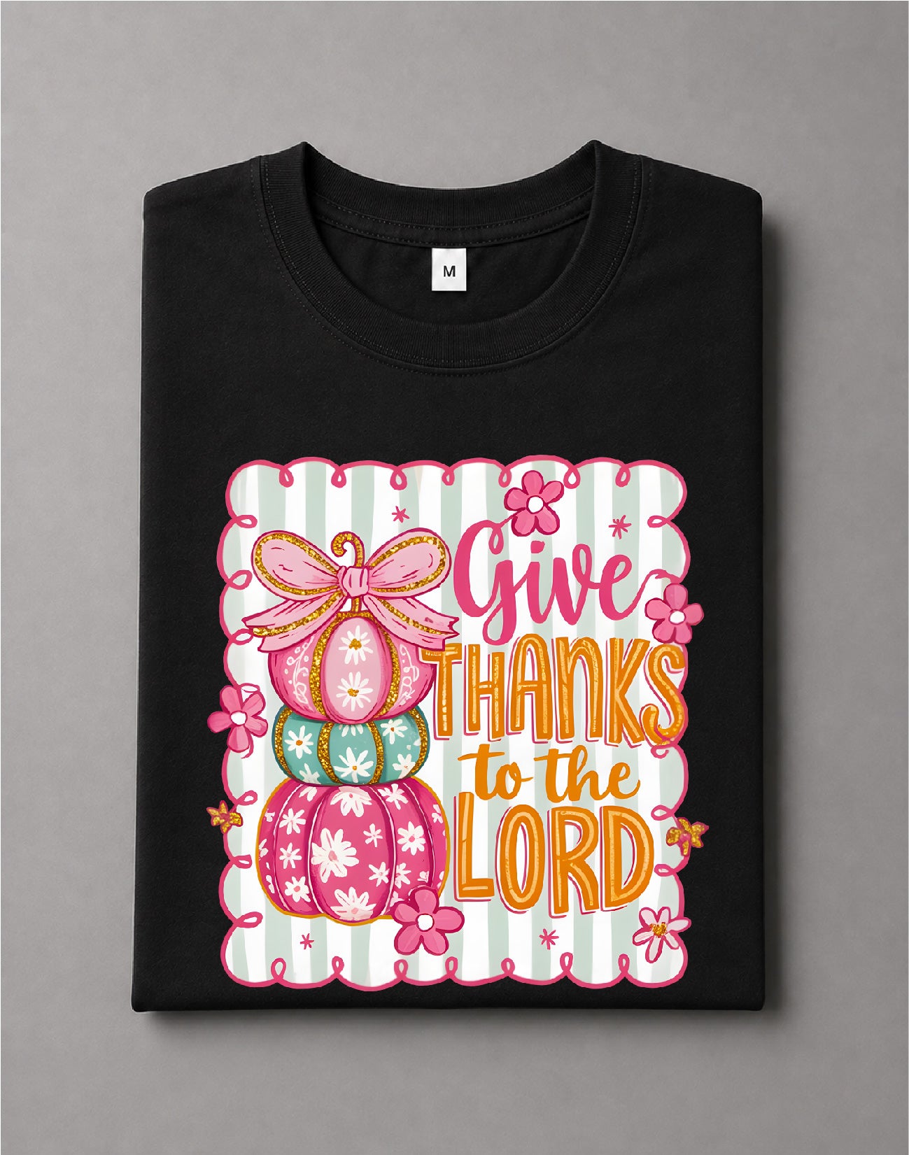 Coquette Give Thanks to the Lord Shirt – Faith Graphic Tee, Christian Thanksgiving Shirt, Bow Tee – DTF-36
