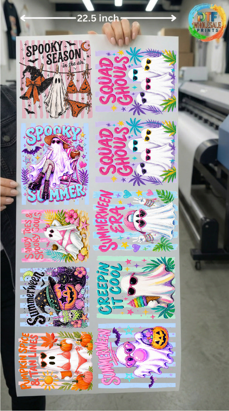 Summerween DTF Gang Sheet – Summer Halloween, Spooky Ghouls & Halloween Graphic Designs, Beach Halloween PNG Transfers, Seasonal DTF Heat Transfers