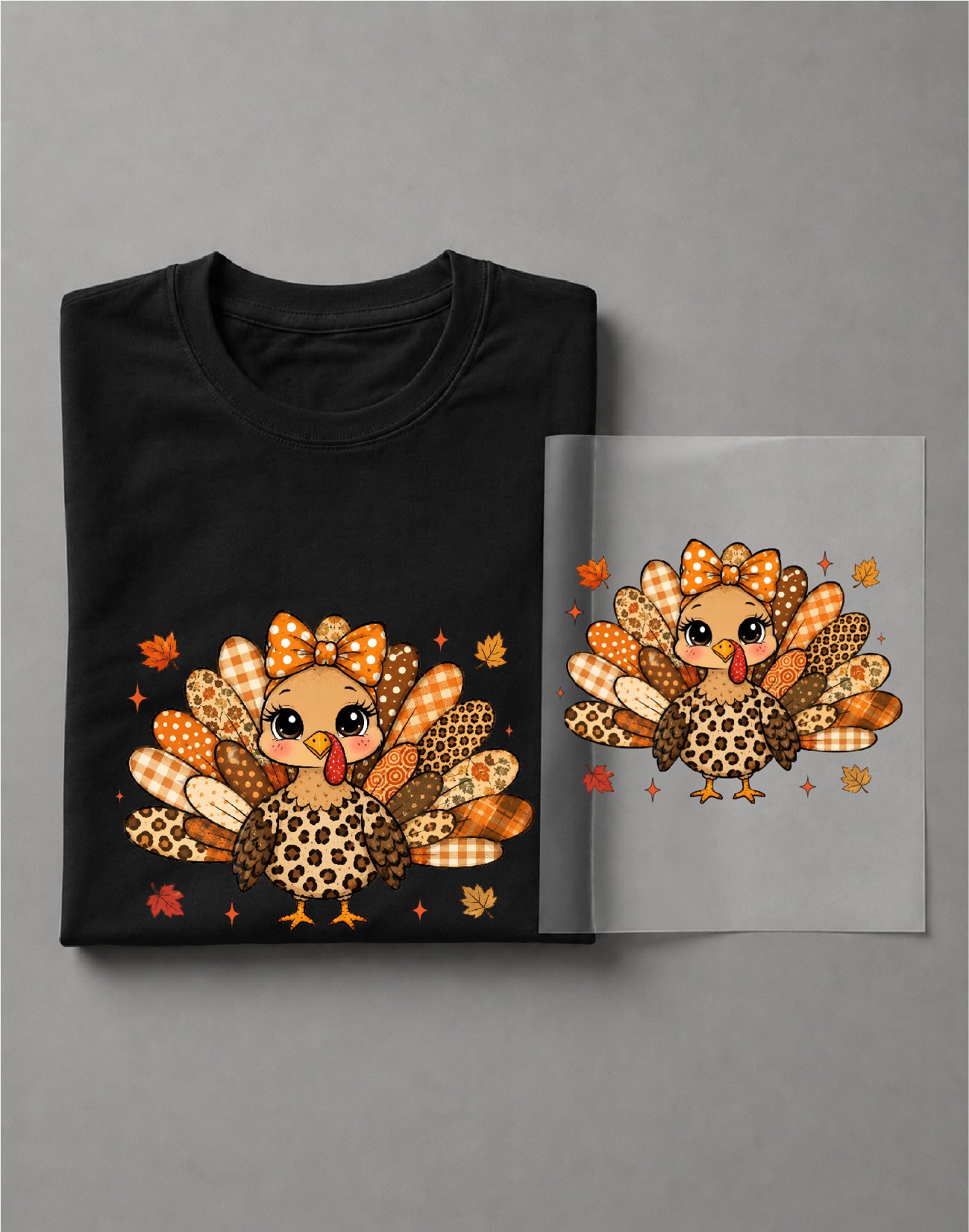 Fall Patchwork Turkey Thanksgiving Shirt – Cute Autumn Turkey Graphic Tee, Thanksgiving Shirt, Fall Harvest Shirt – DTF-40