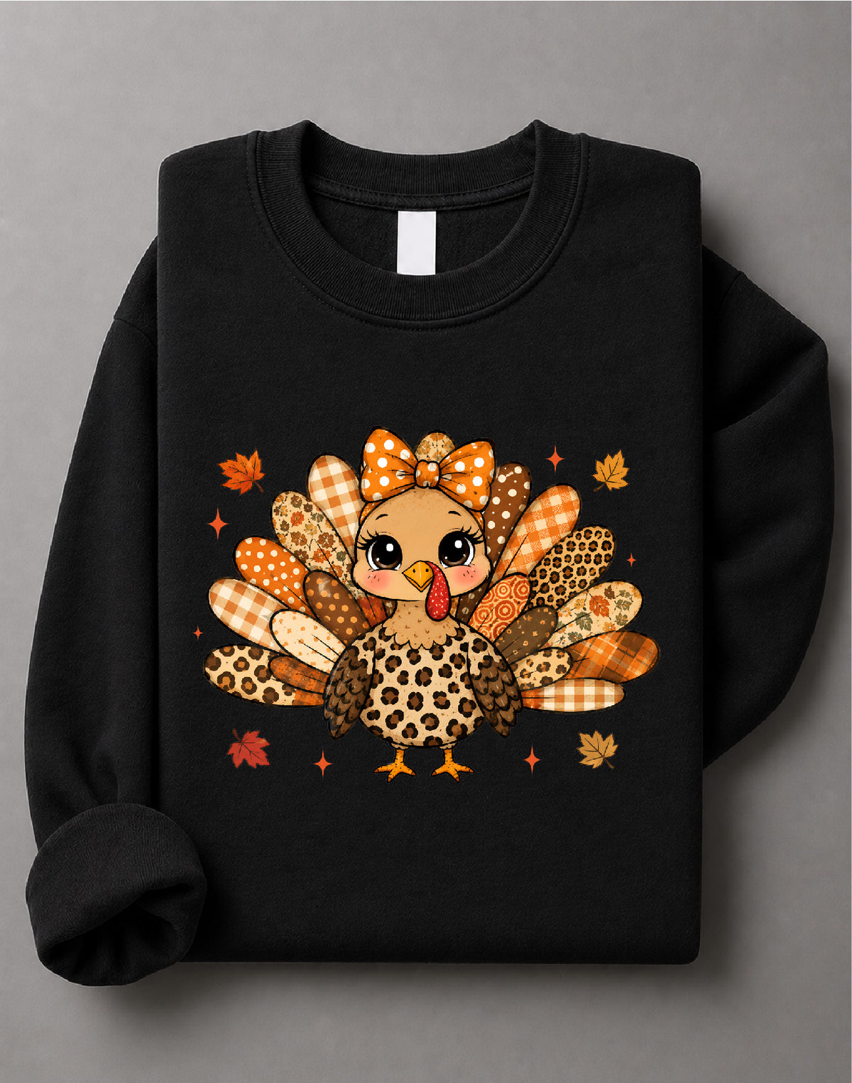 Fall Patchwork Turkey Thanksgiving Sweatshirt – Cute Autumn Turkey Graphic, Thanksgiving Fall Apparel – DTF-40