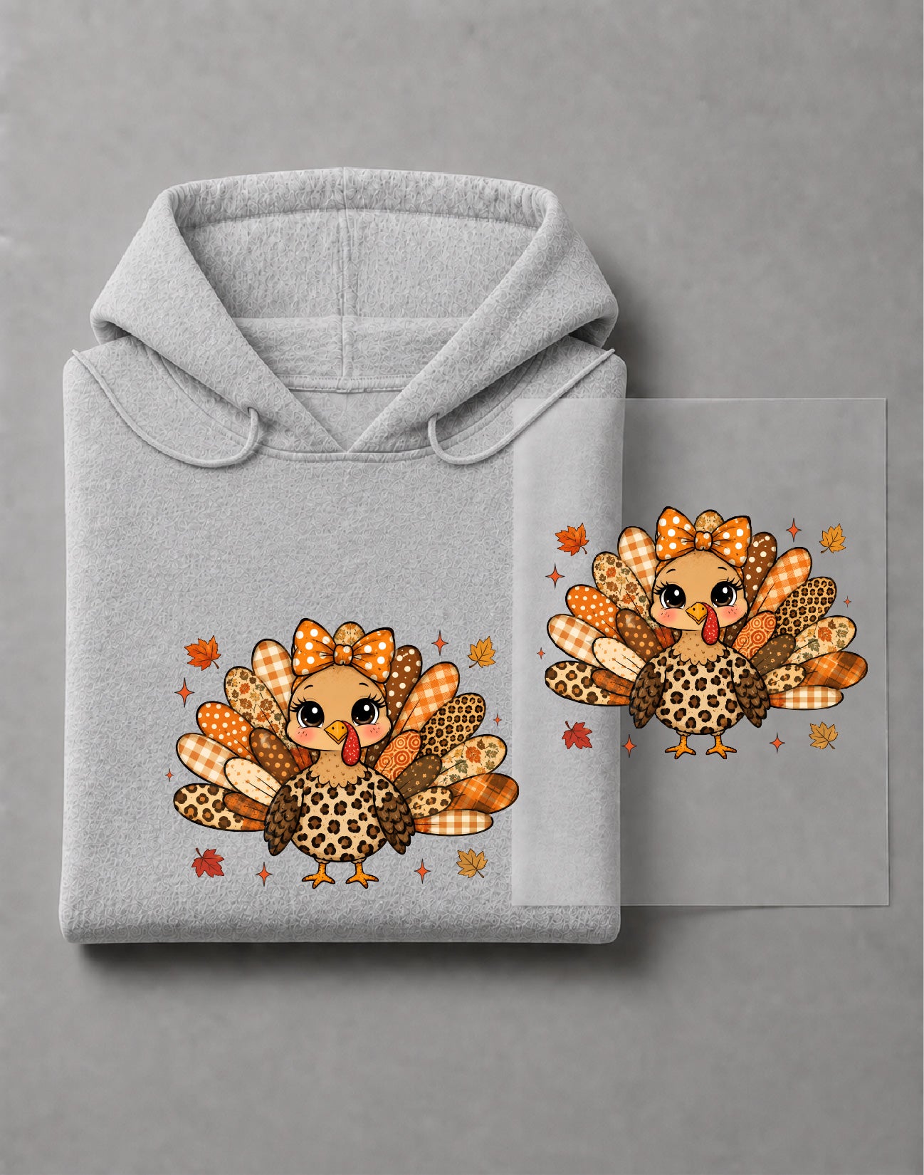Fall Patchwork Turkey Thanksgiving Hoodie – Cute Autumn Turkey Graphic, Thanksgiving Fall Apparel – DTF-40