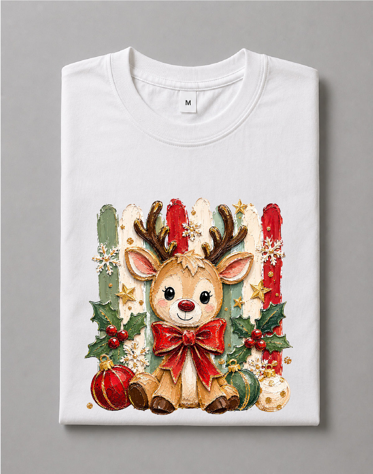 Coquette Christmas Reindeer Shirt – Cute Bow Reindeer Graphic Tee, Girly Christmas Shirt, Holiday Shirt – DTF-41