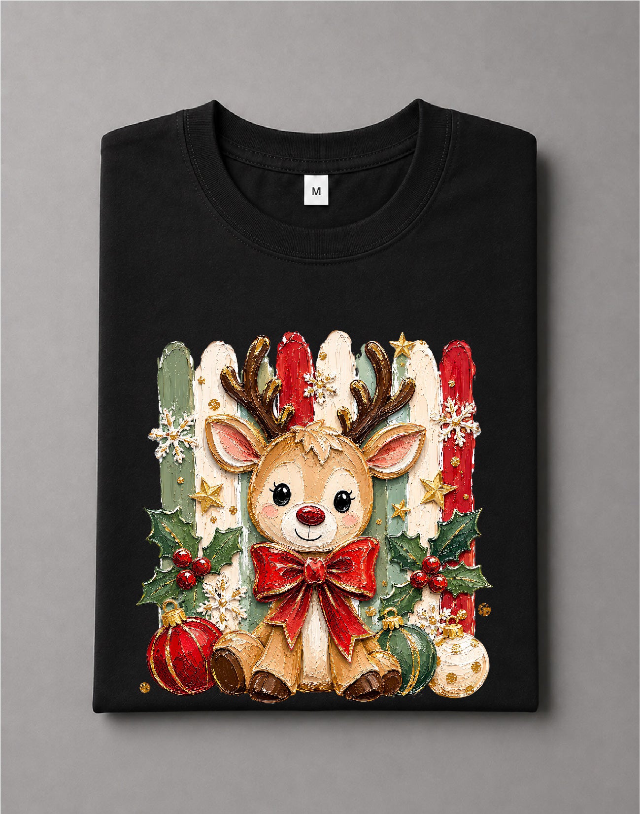 Coquette Christmas Reindeer Shirt – Cute Bow Reindeer Graphic Tee, Girly Christmas Shirt, Holiday Shirt – DTF-41