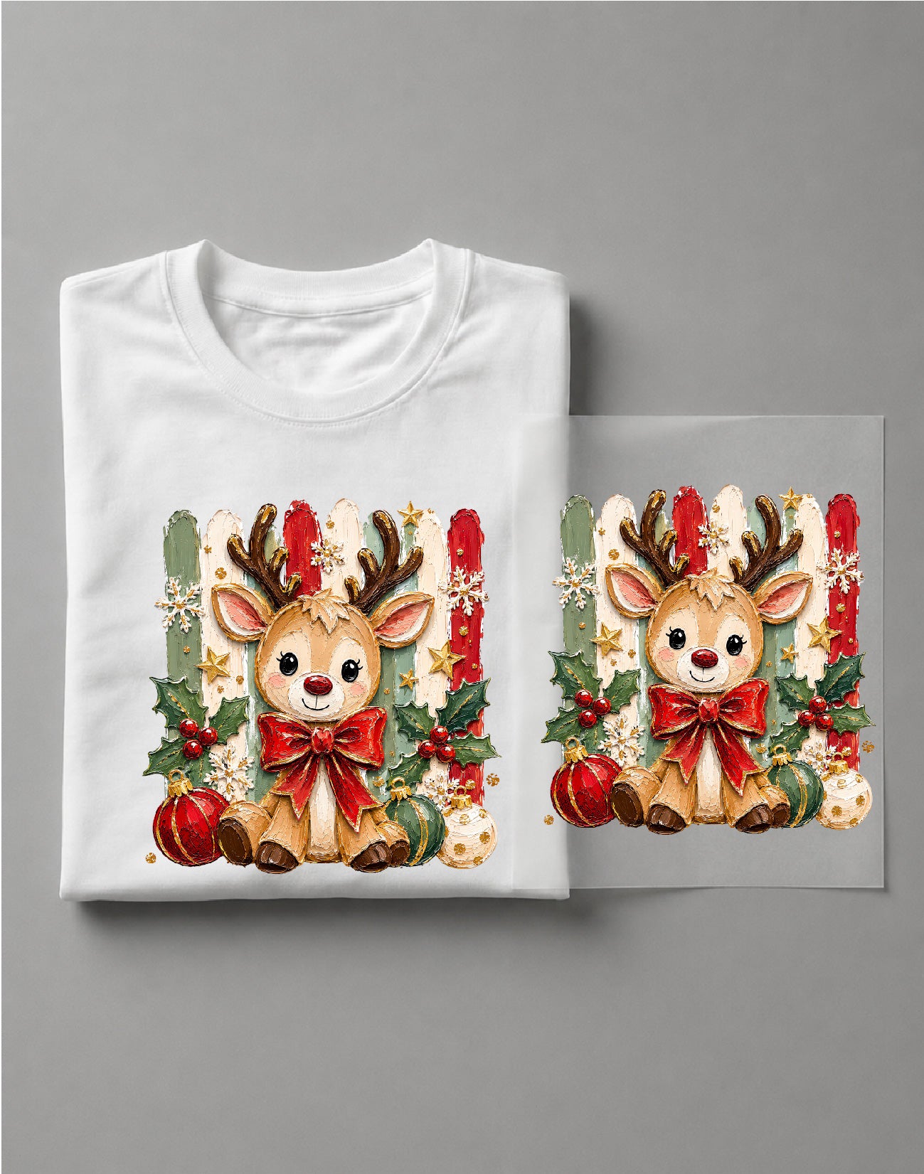 Coquette Christmas Reindeer Shirt – Cute Bow Reindeer Graphic Tee, Girly Christmas Shirt, Holiday Shirt – DTF-41