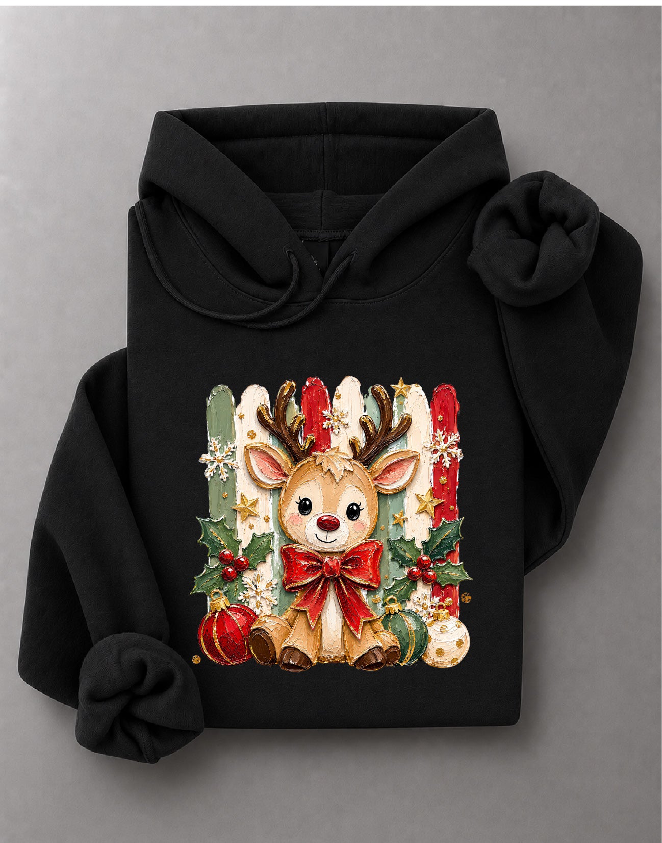 Coquette Christmas Reindeer Hoodie – Cute Bow Reindeer Graphic, Girly Holiday Apparel – DTF-41