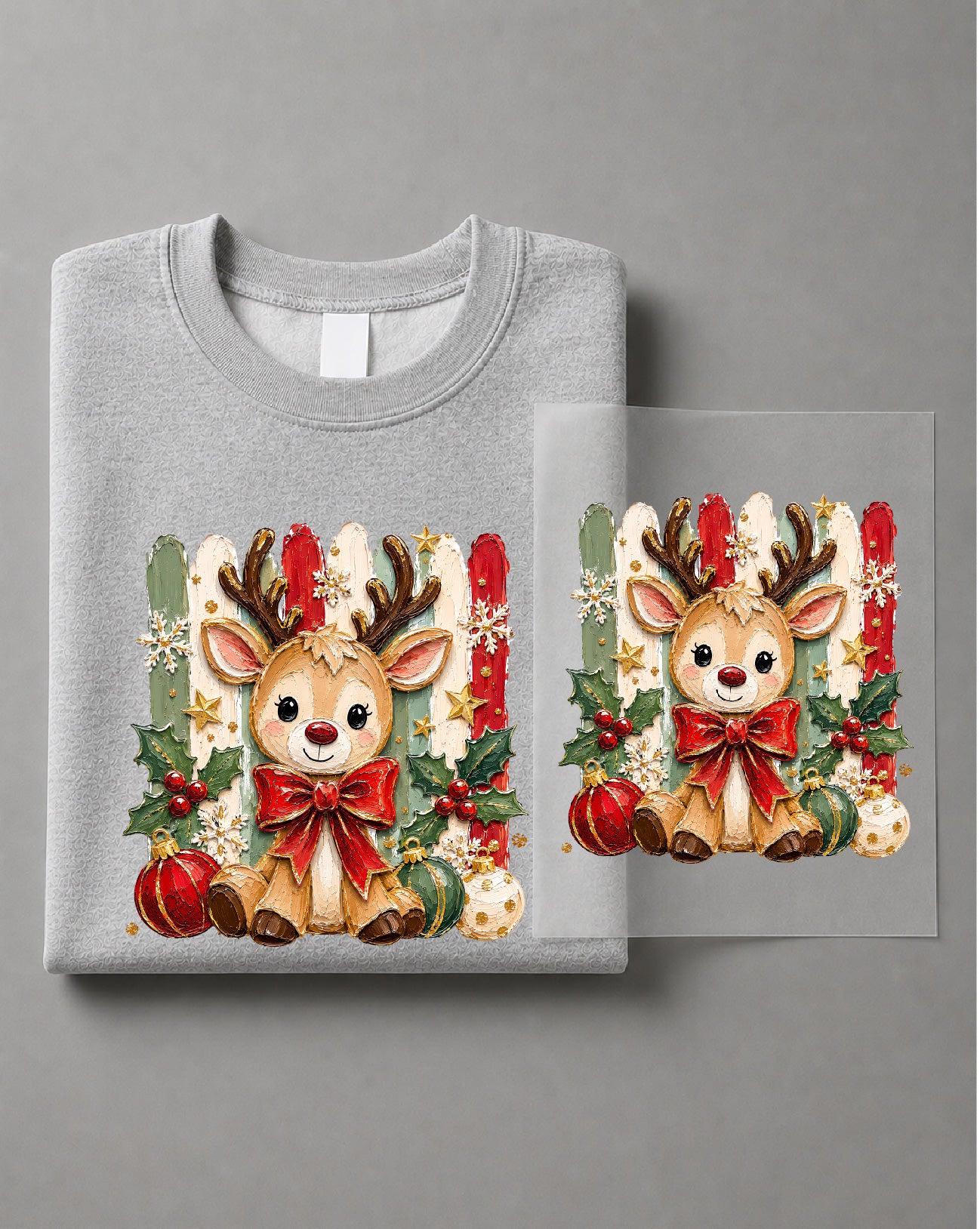 Coquette Christmas Reindeer Sweatshirt – Cute Bow Reindeer Graphic, Girly Holiday Apparel – DTF-41