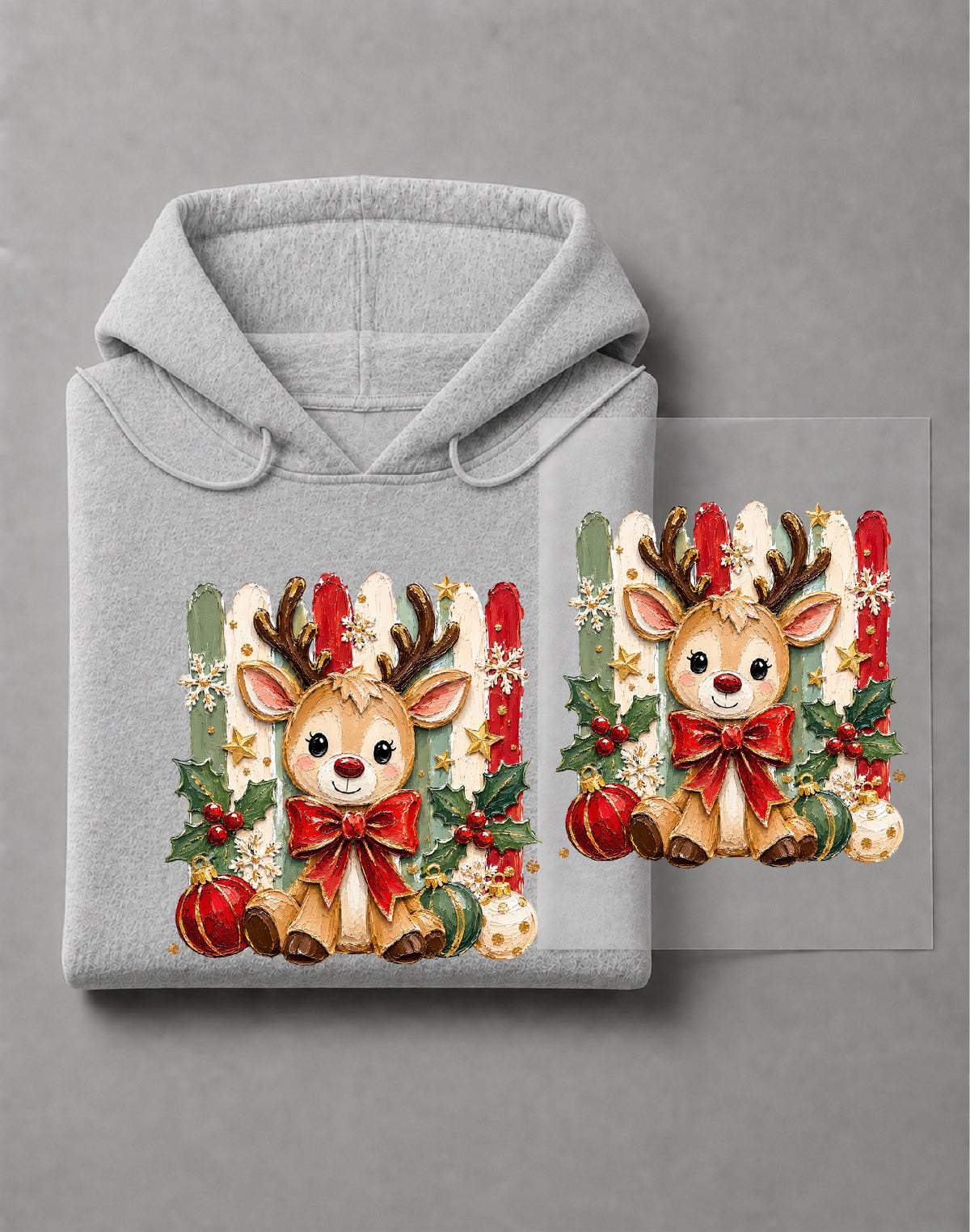 Coquette Christmas Reindeer Hoodie – Cute Bow Reindeer Graphic, Girly Holiday Apparel – DTF-41
