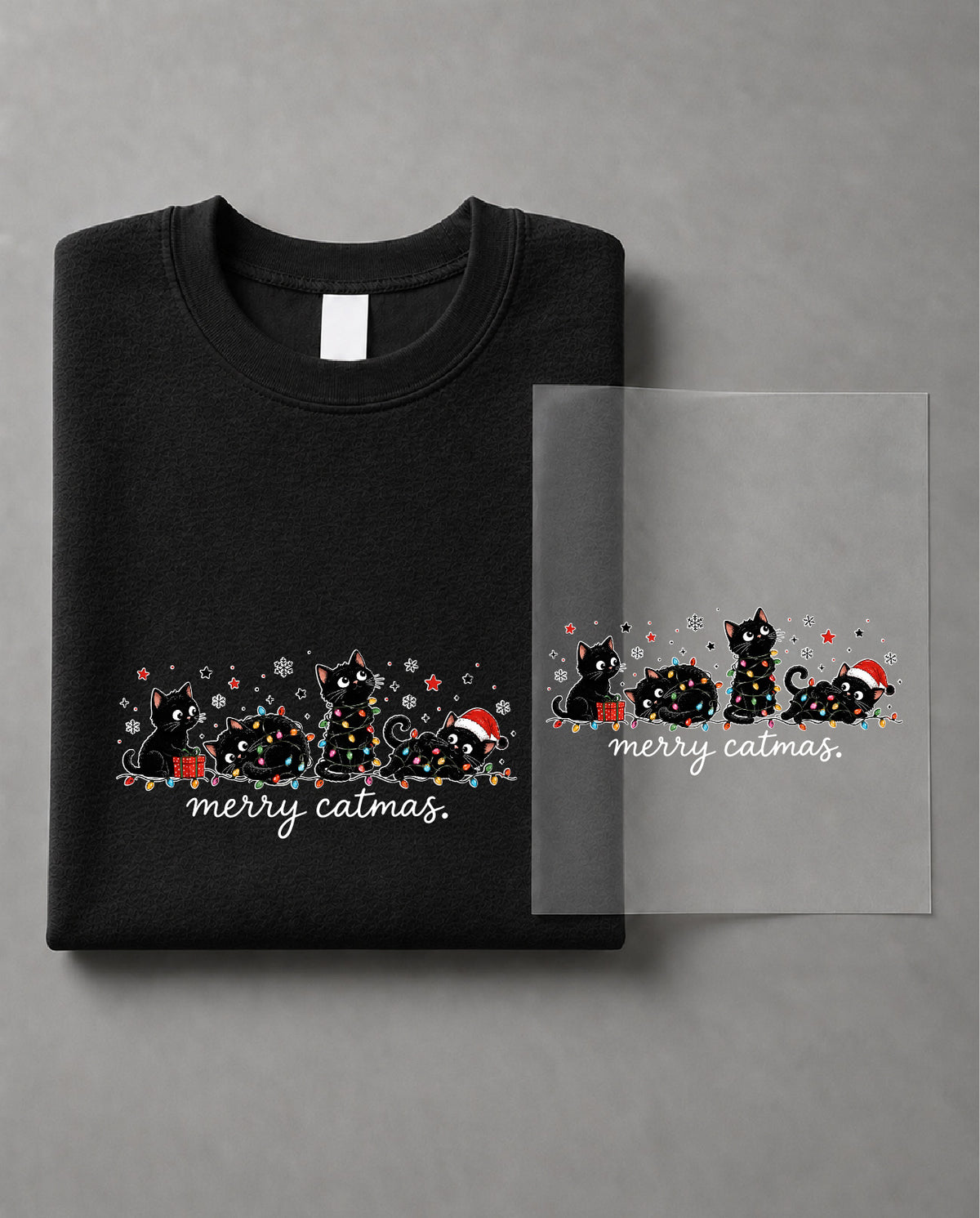 Merry Catmas Sweatshirt – Funny Christmas Cat Graphic, Cute Cat Holiday Apparel, Christmas Gift – DTF-42