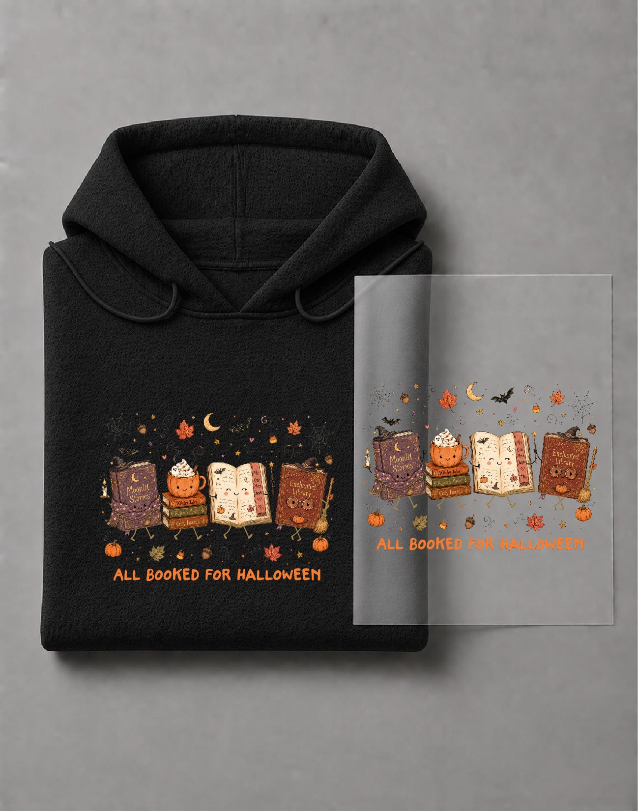 All Booked For Halloween Hoodie – Funny Halloween Book Lover Graphic, Spooky Reader Apparel – DTF-43
