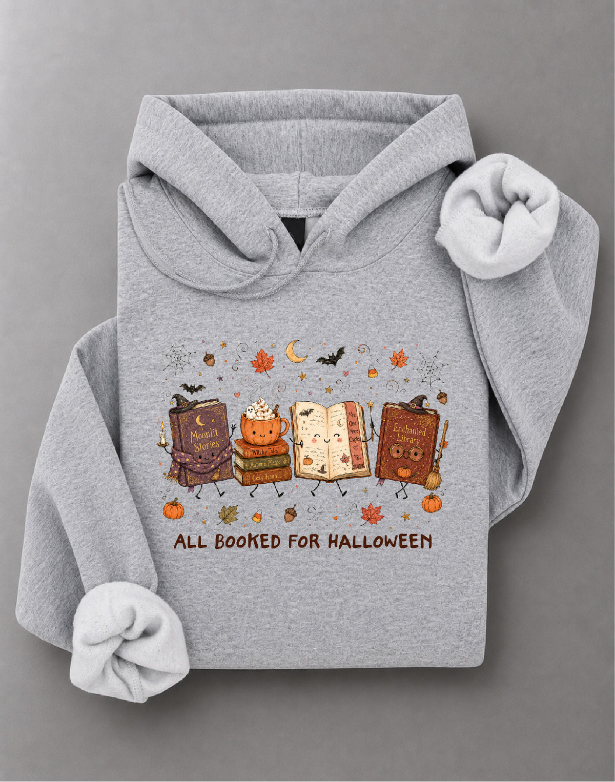 All Booked For Halloween Hoodie – Funny Halloween Book Lover Graphic, Spooky Reader Apparel – DTF-43