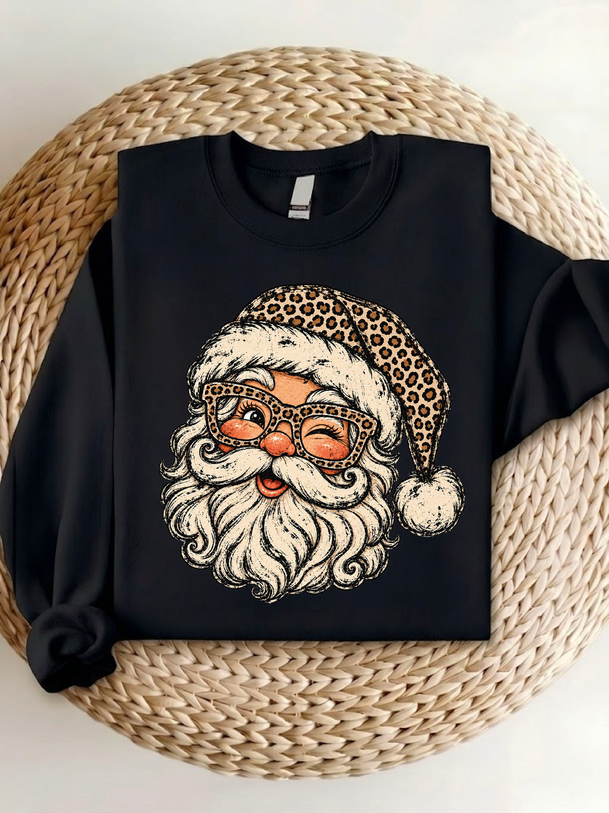 Leopard Santa Shirt | Winking Santa Claus Sweatshirt | Retro Christmas Hoodie | Preppy Holiday Gift