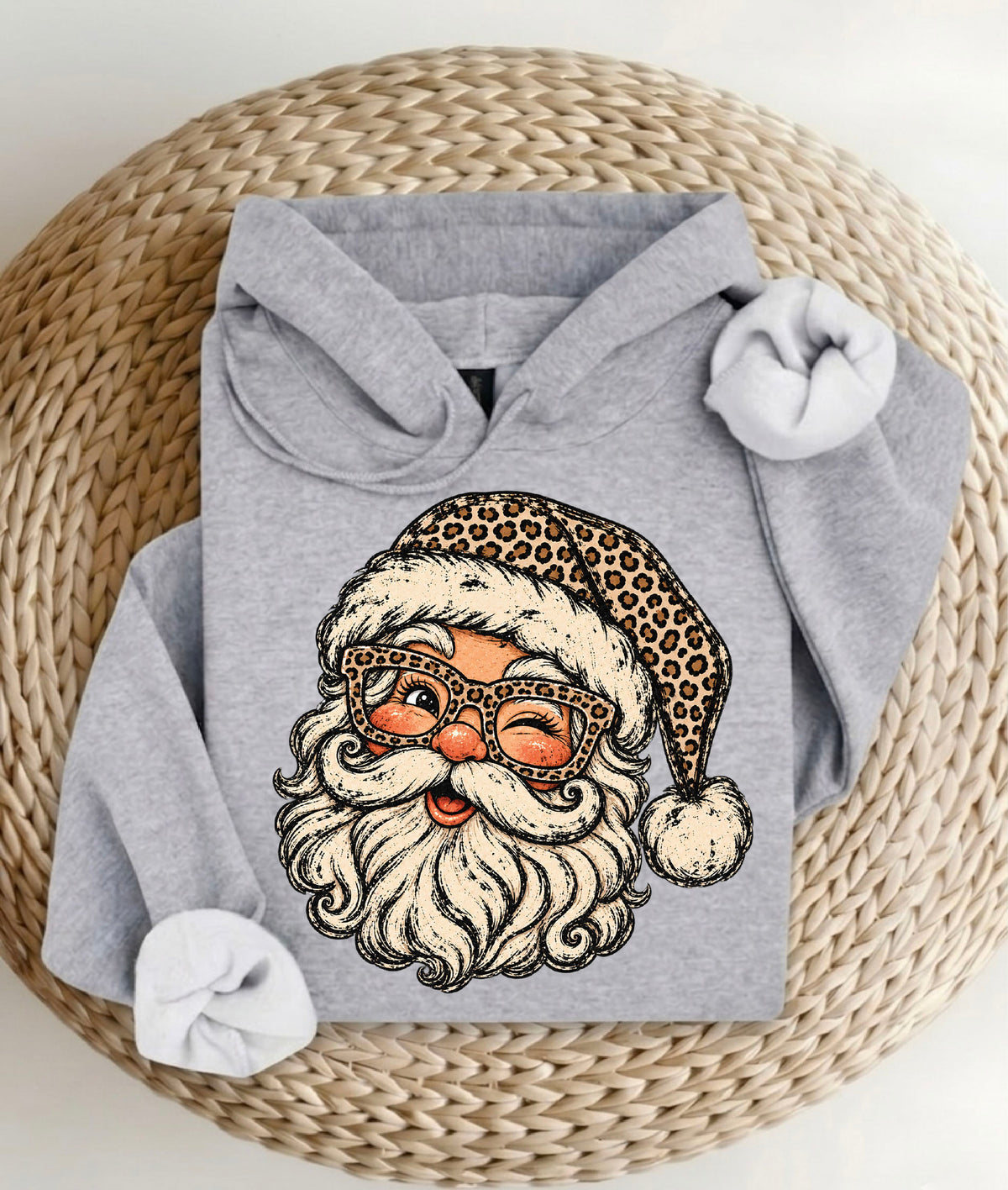 Leopard Santa Shirt | Winking Santa Claus Sweatshirt | Retro Christmas Hoodie | Preppy Holiday Gift