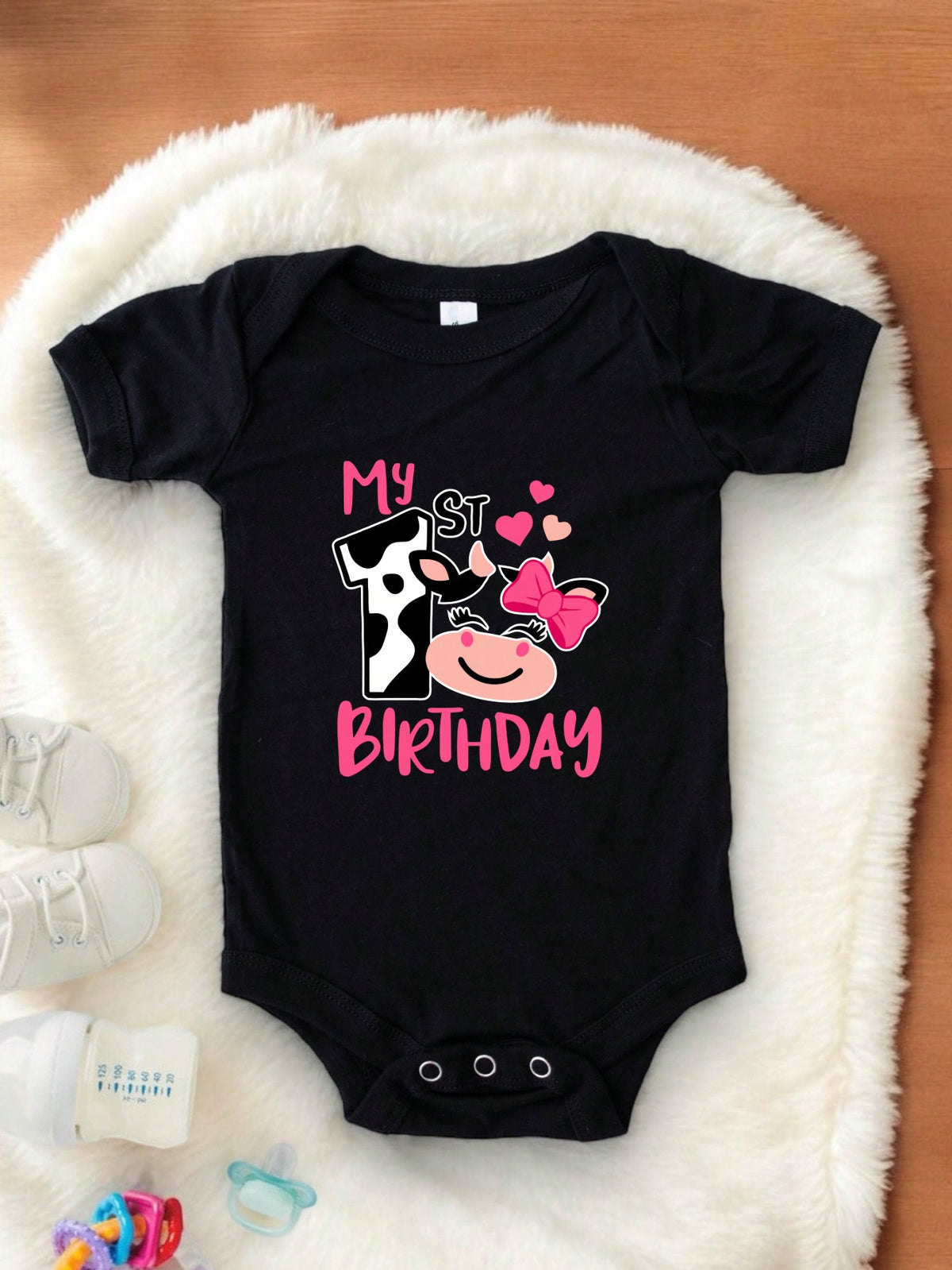 My First Birthday Cute Cow Theme Bodysuit