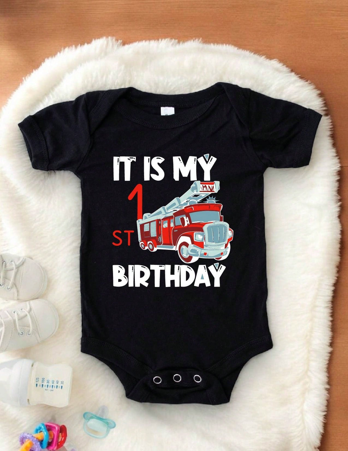 First Birthday Fire Truck Bodysuit