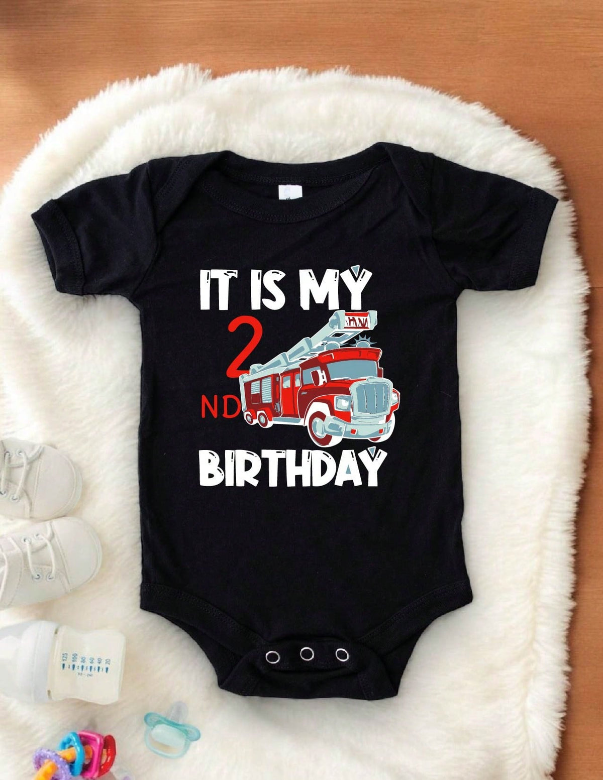 Second Birthday Fire Truck Bodysuit