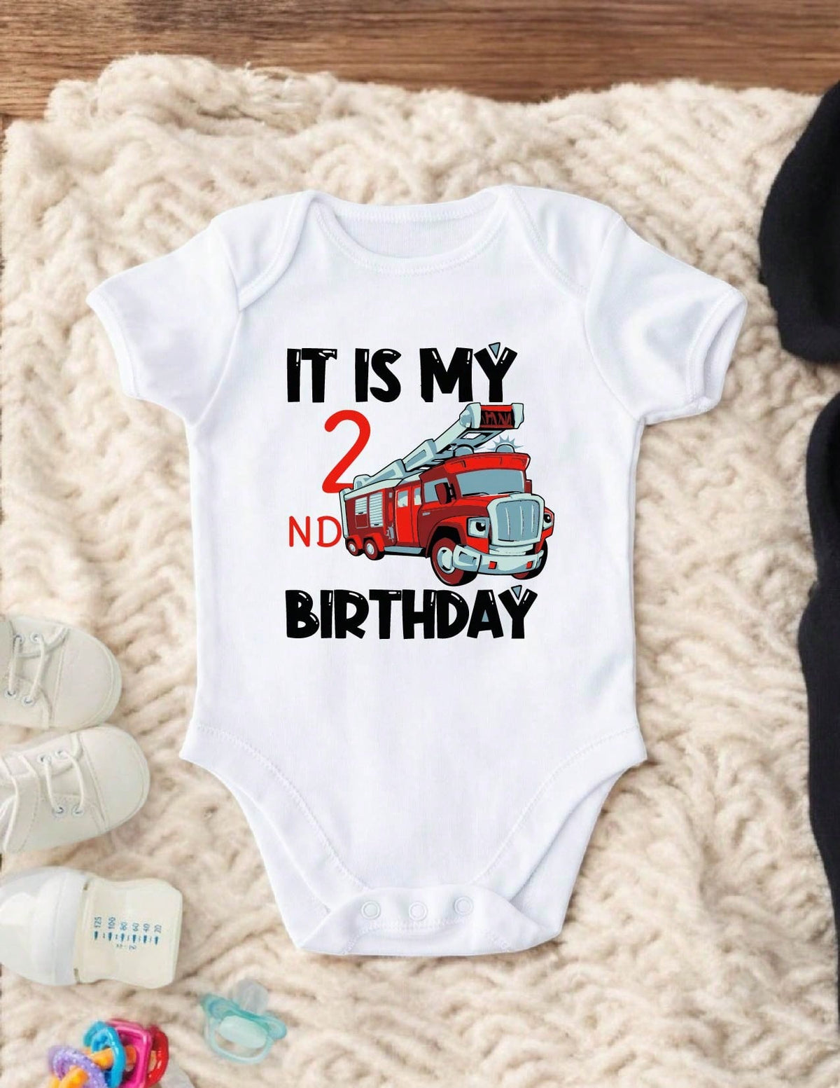 Second Birthday Fire Truck Bodysuit
