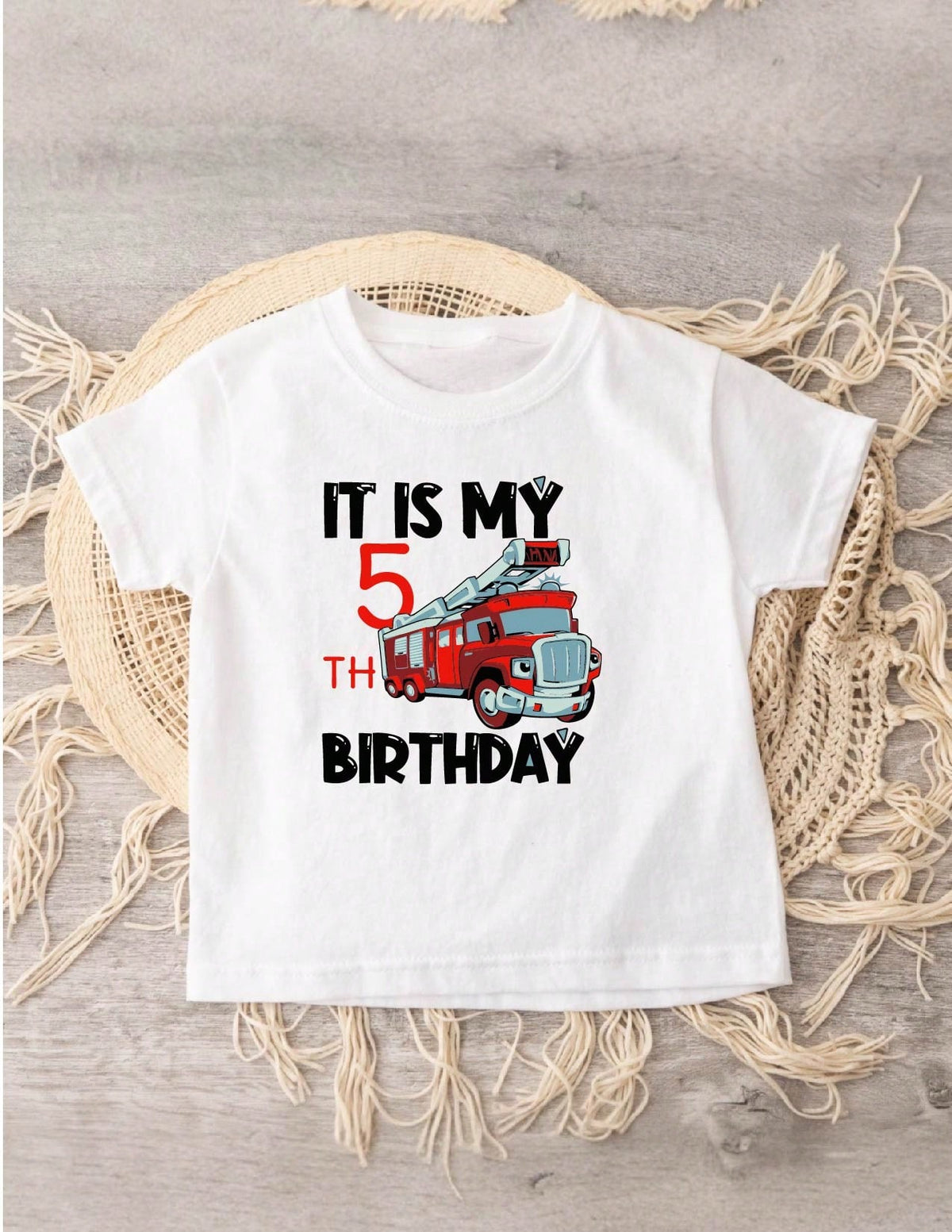 Fifth Birthday Fire Truck Kids T-Shirt
