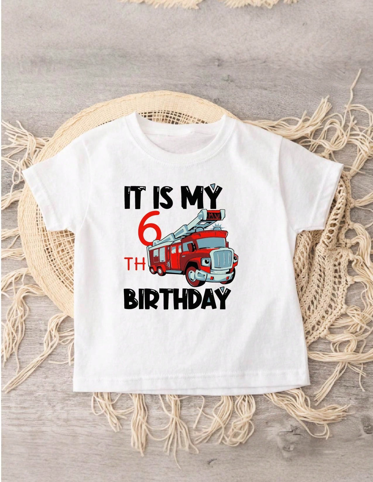 Sixth Birthday Fire Truck Kids T-Shirt
