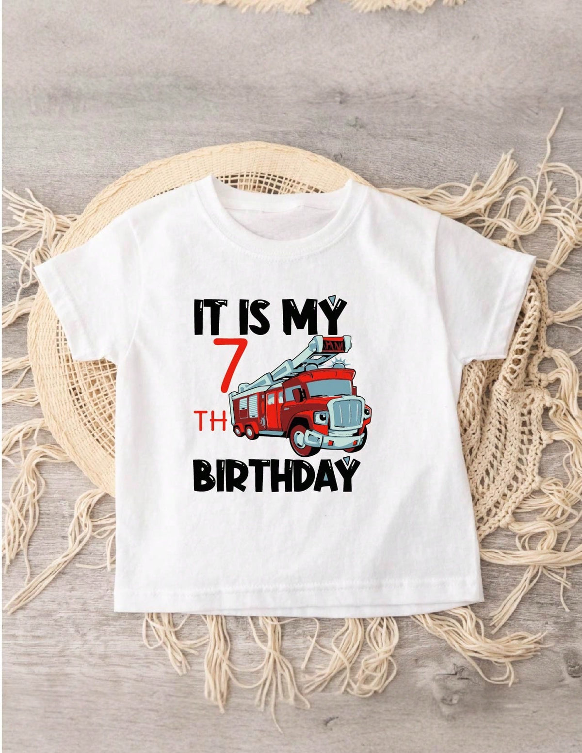 Seventh Birthday Fire Truck Kids T-Shirt