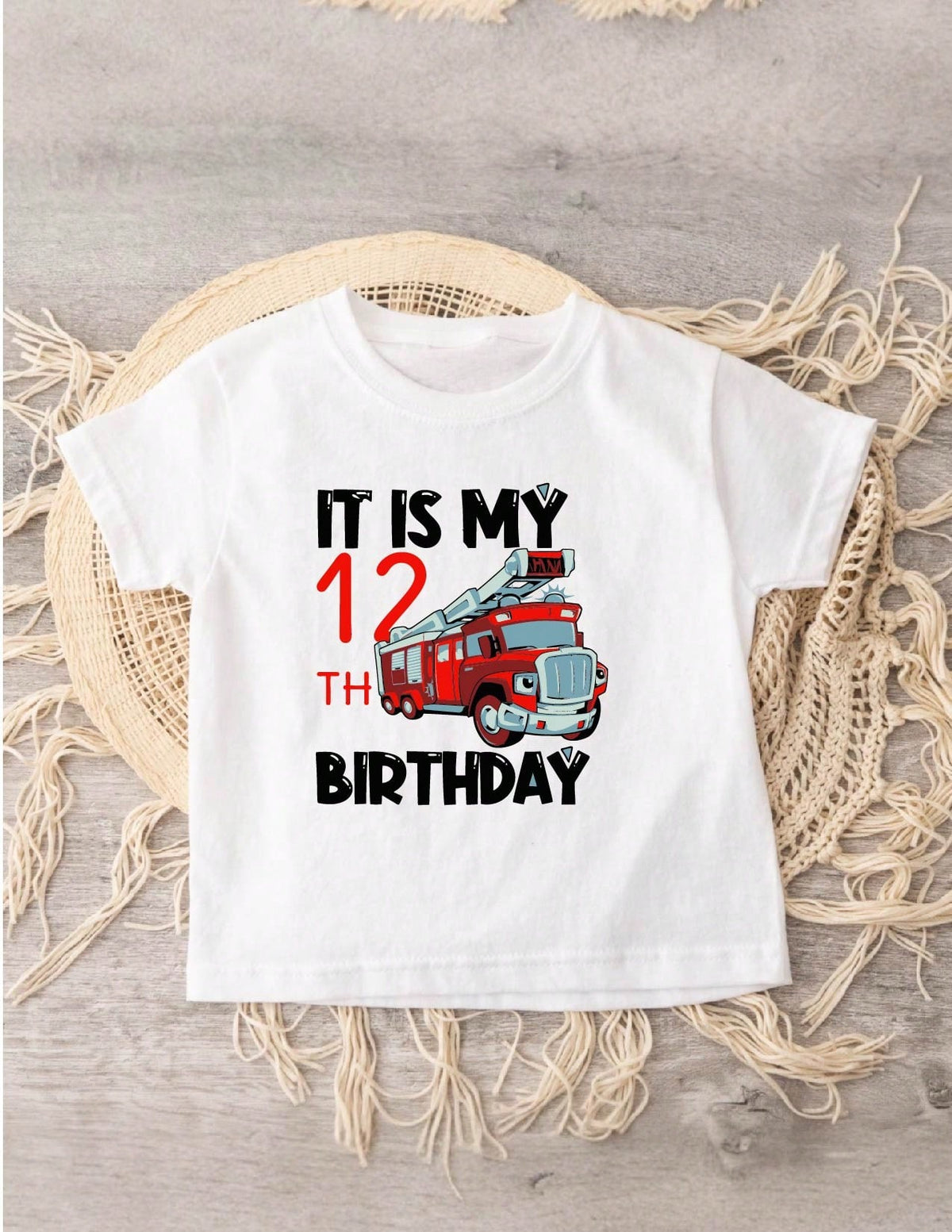 Twelfth Birthday Fire Truck Kids T-Shirt