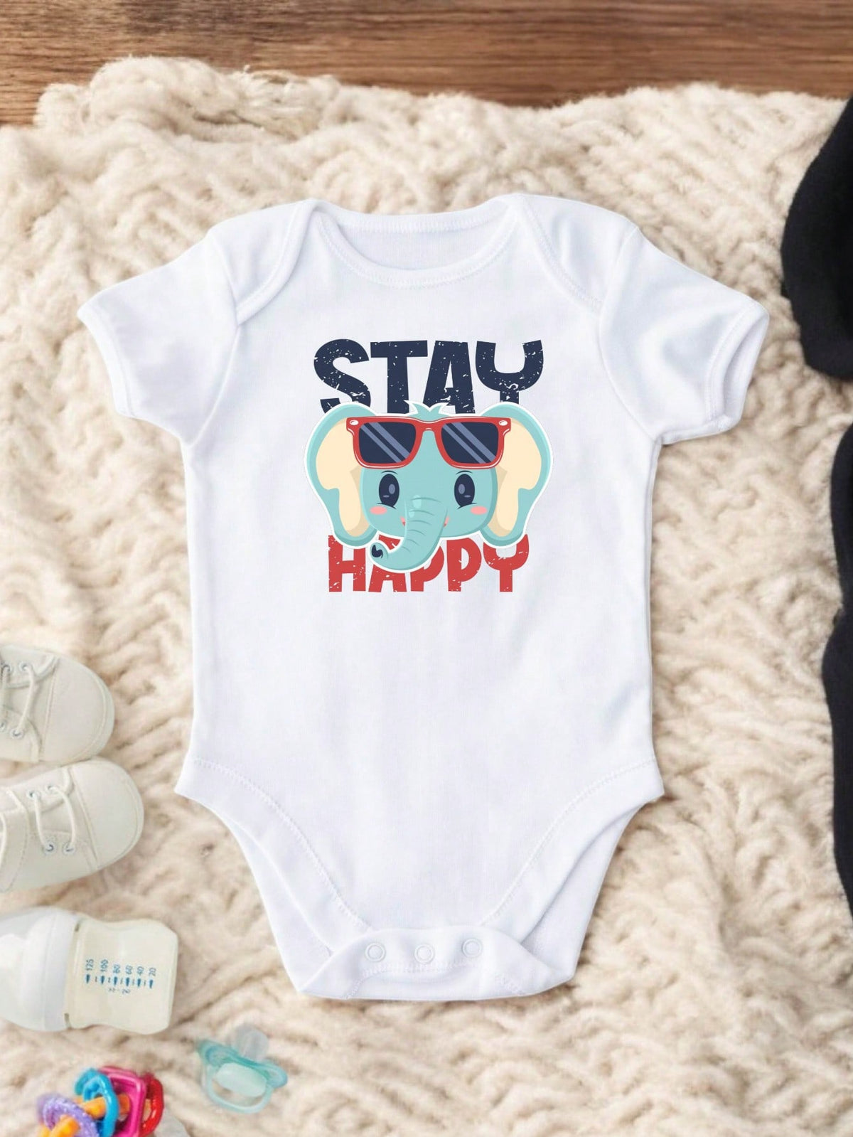 Stay Happy Elephant Kids Bodysuit