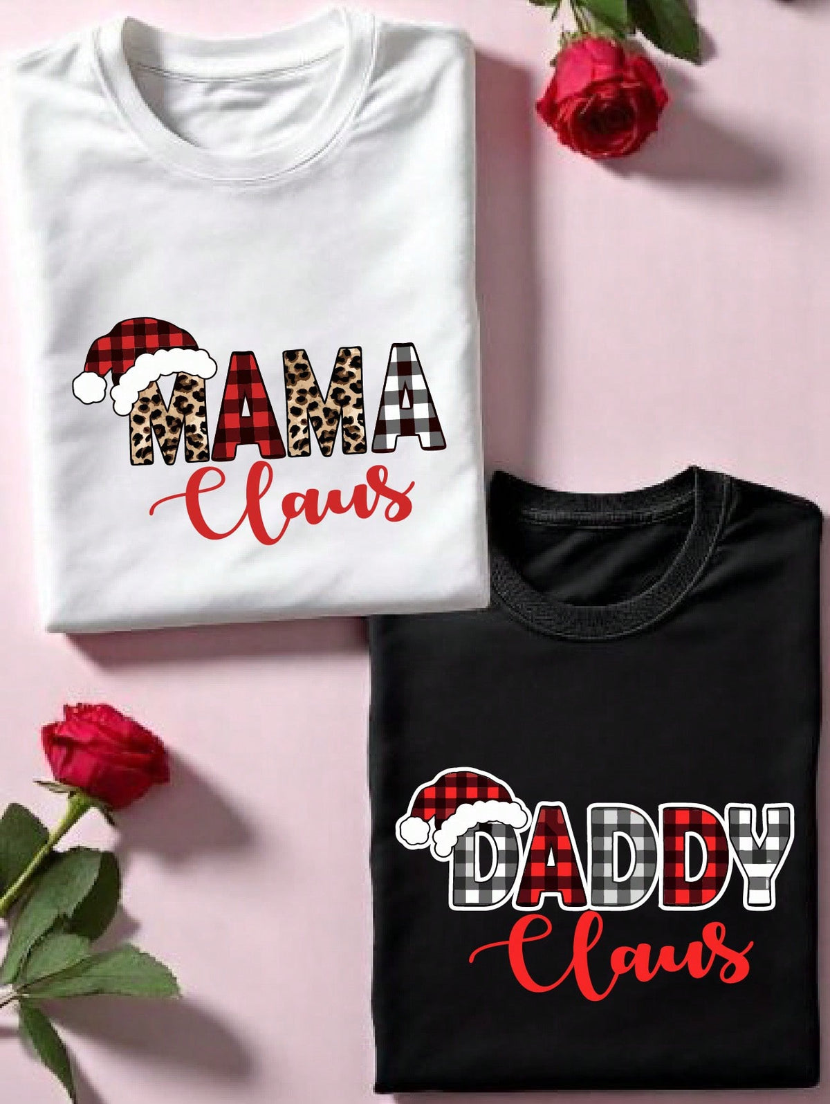 1pc Christmas Daddy And Mama T-Shirt