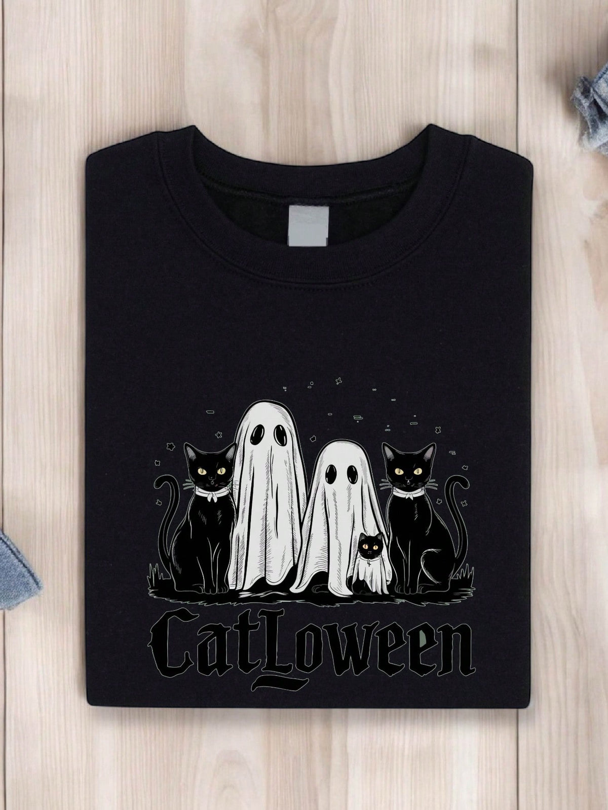 Catloween Black Cats And Ghosts Halloween T-Shirt