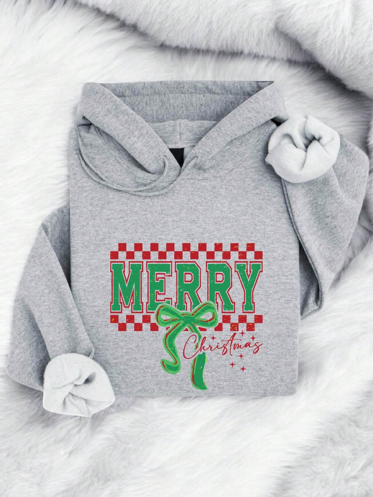 Retro Coquette Checkered Merry Christmas Holiday Unisex Hoodie