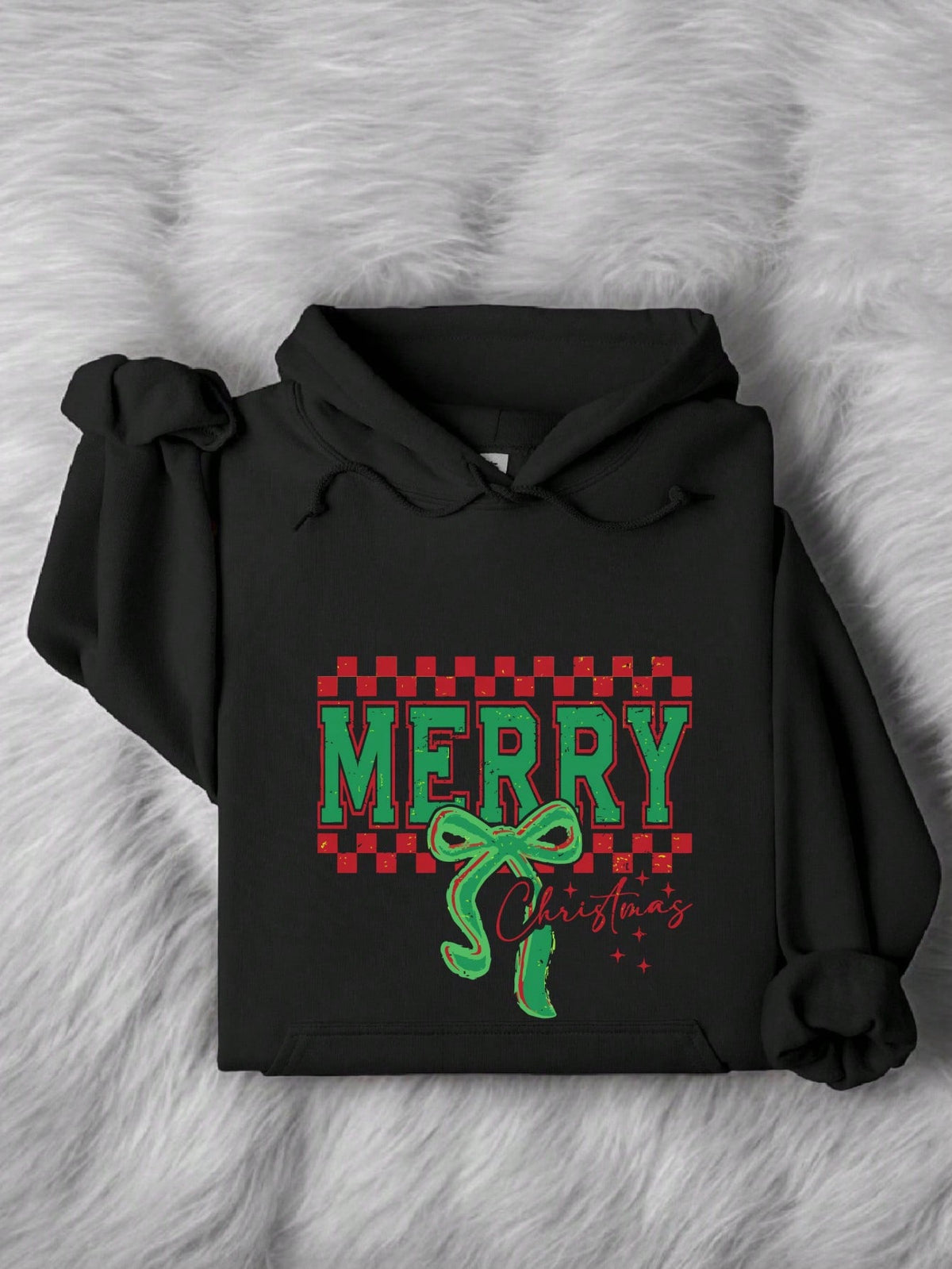 Retro Coquette Checkered Merry Christmas Holiday Unisex Hoodie