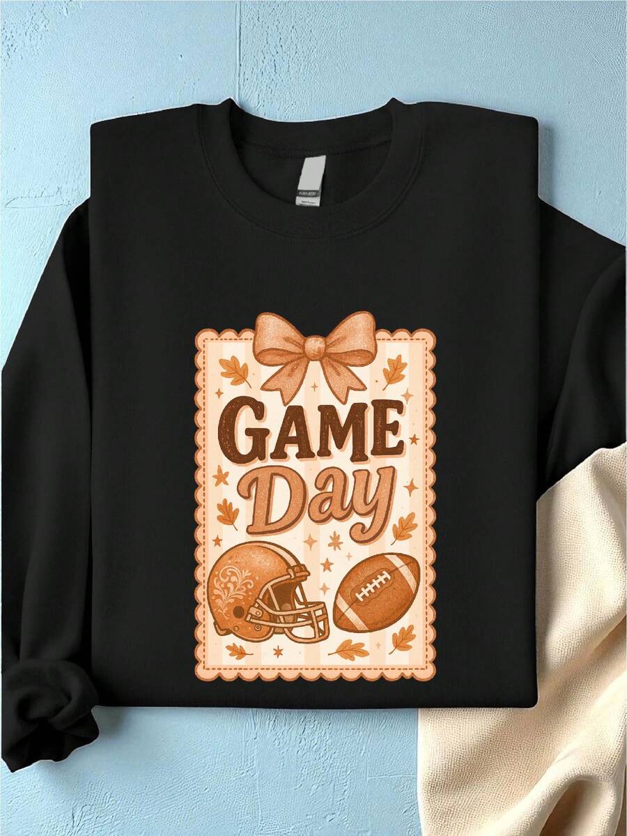 Football Game Day Coquette Bow Sweatshirt - Black