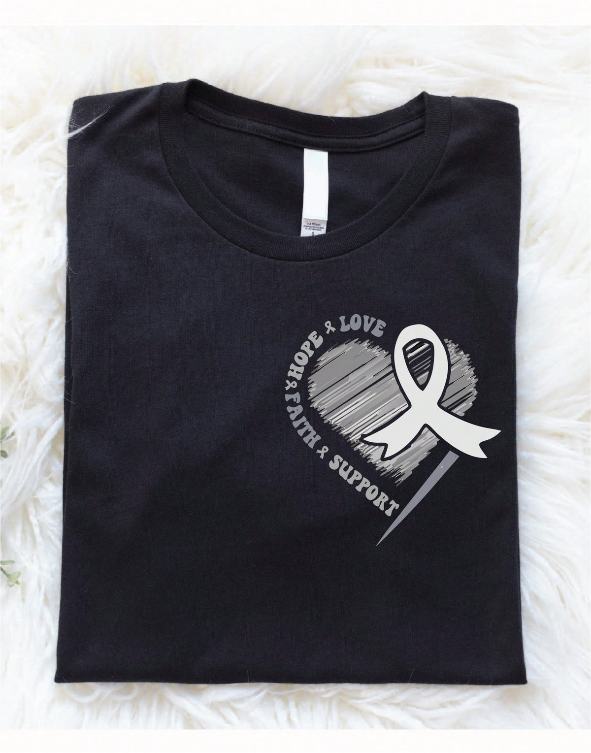 Lung Cancer Ribbon Heart Pocket T-Shirt