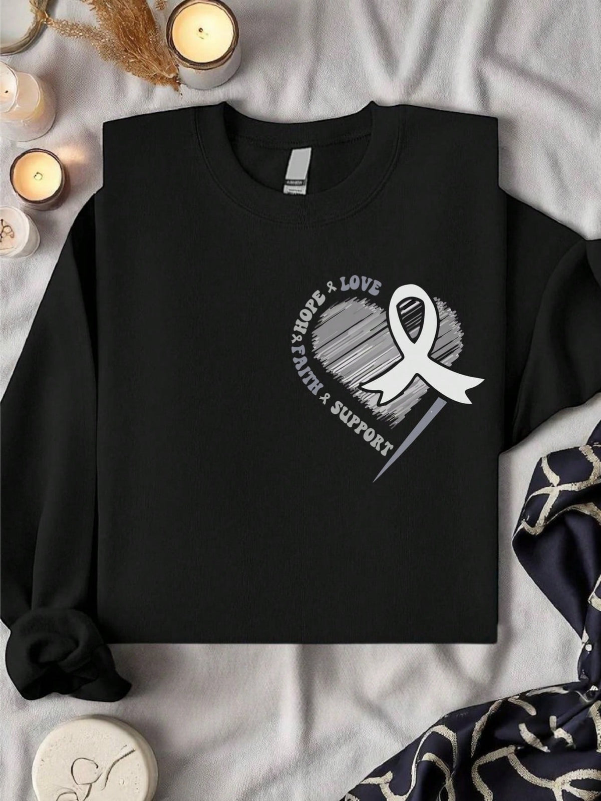 Lung Cancer Ribbon Heart Pocket Sweatshirt