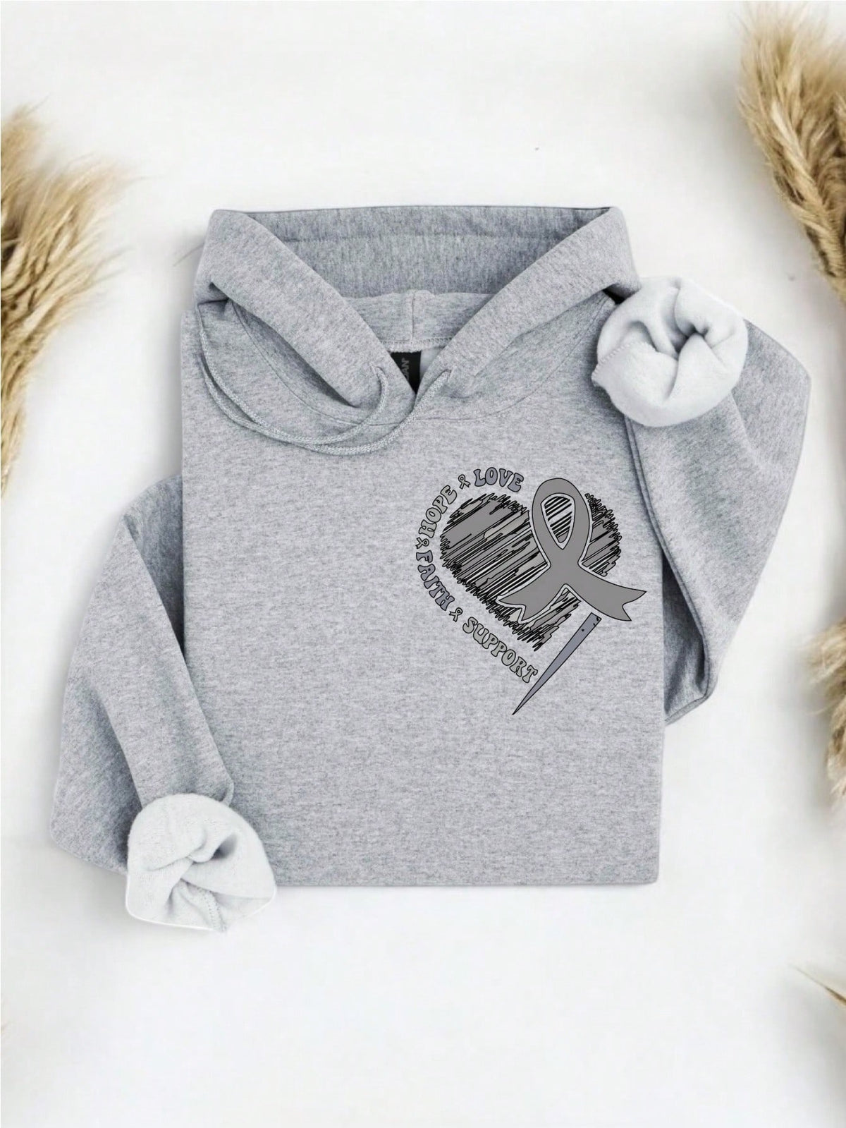 Lung Cancer Ribbon Heart Pocket Hoodie
