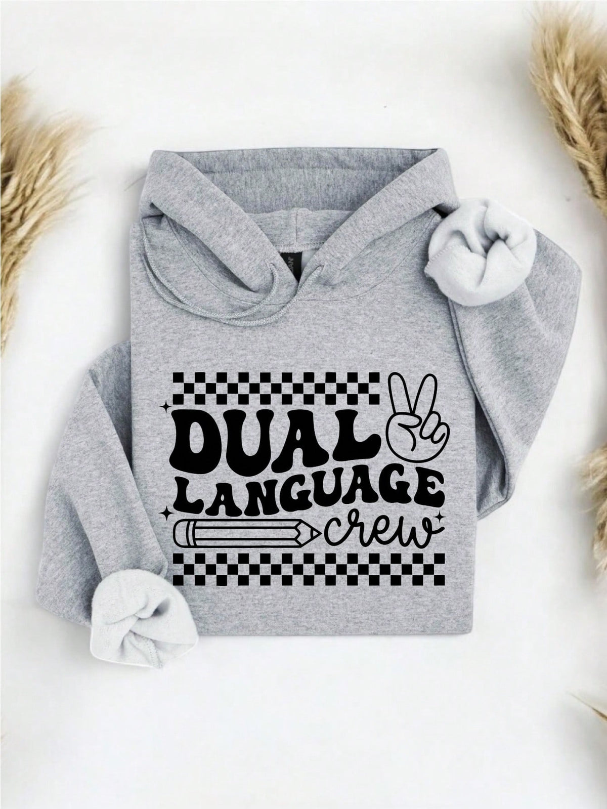 Checkered Dual Language Crew Hoodie