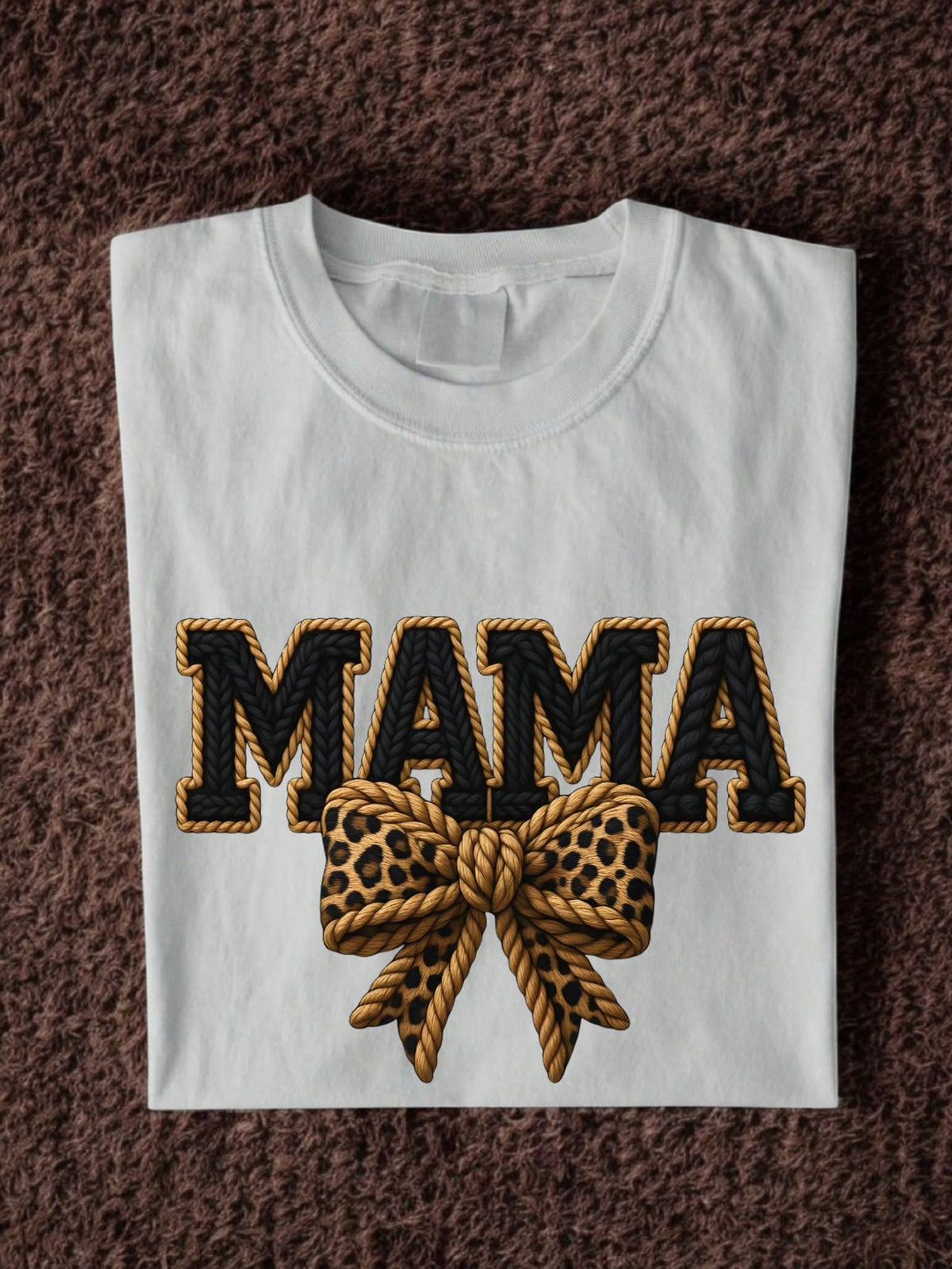 Faux Yarn Mama Leopard Bow T-Shirt