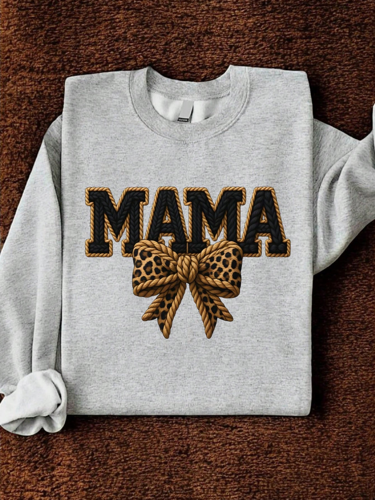 Faux Yarn Mama Leopard Bow Sweatshirt