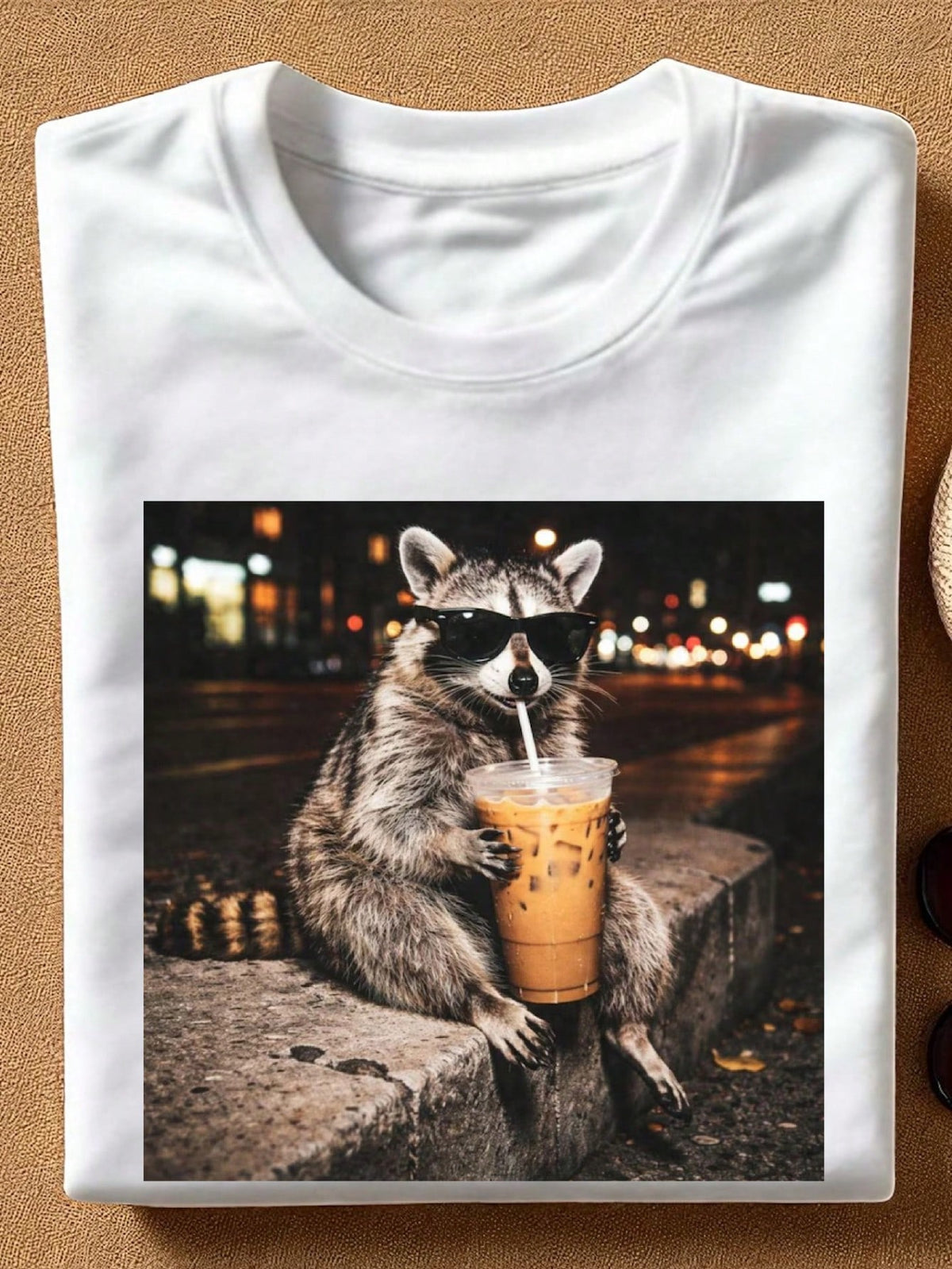 Raccoon Drinking Iced Coffee T-Shirt