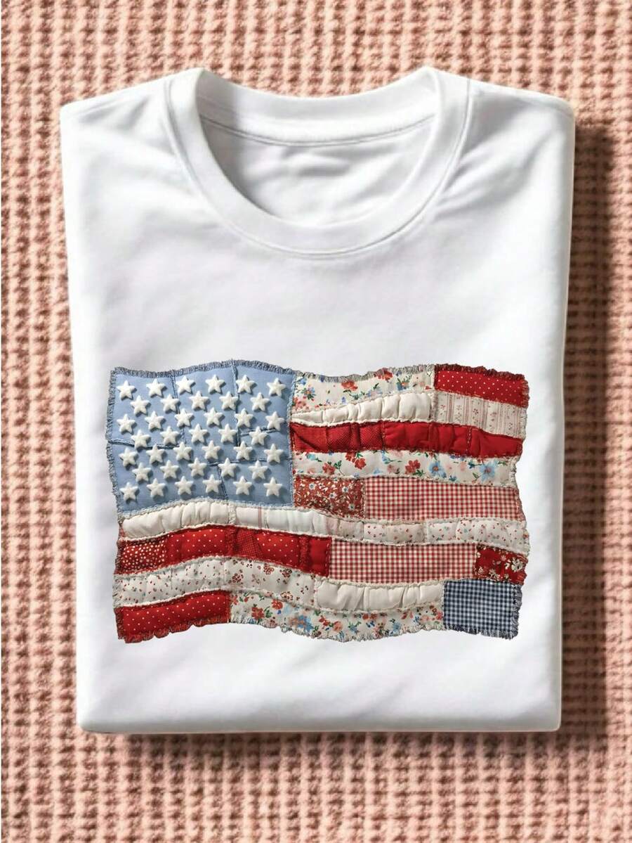 Faux Quilted American Flag T-Shirt