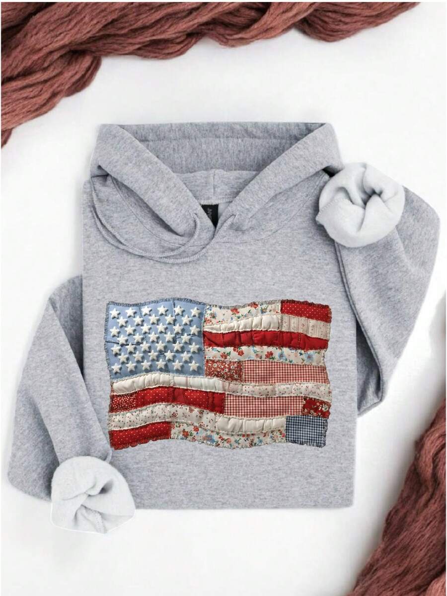 Faux Quilted American Flag Hoodie