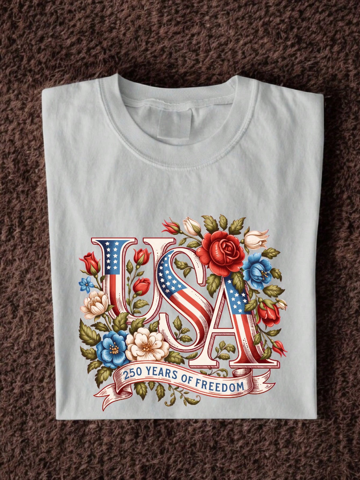 USA 250 Years Of Freedom Vintage Floral Patriotic T-Shirt