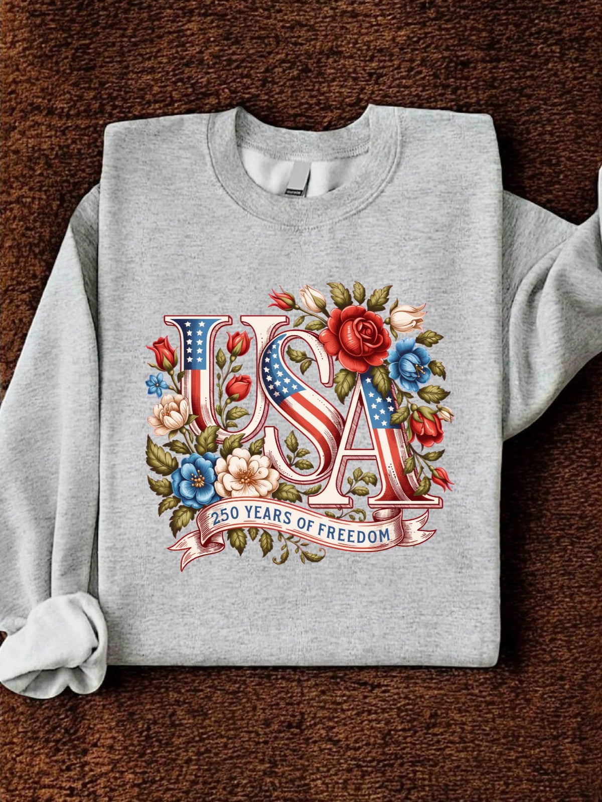 USA 250 Years Of Freedom Vintage Floral Patriotic Sweatshirt