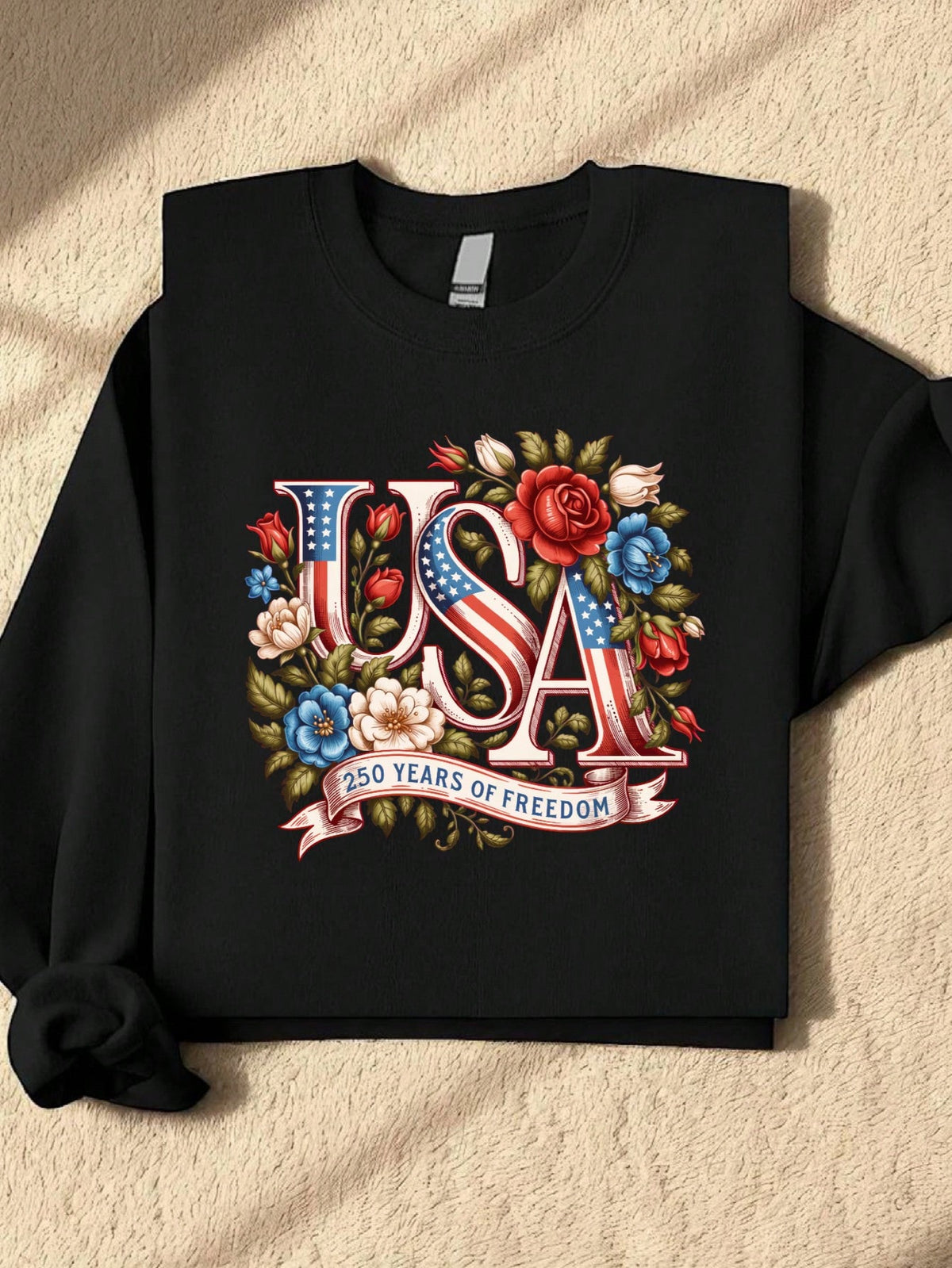 USA 250 Years Of Freedom Vintage Floral Patriotic Sweatshirt