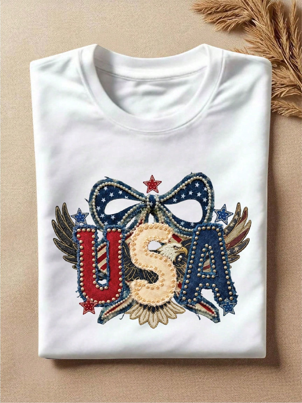 USA Coquette Patriotic Patchwork Print T-Shirt